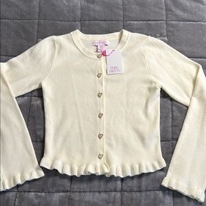 Paris Hilton Cream Cardigan with Glitter Heart Buttons